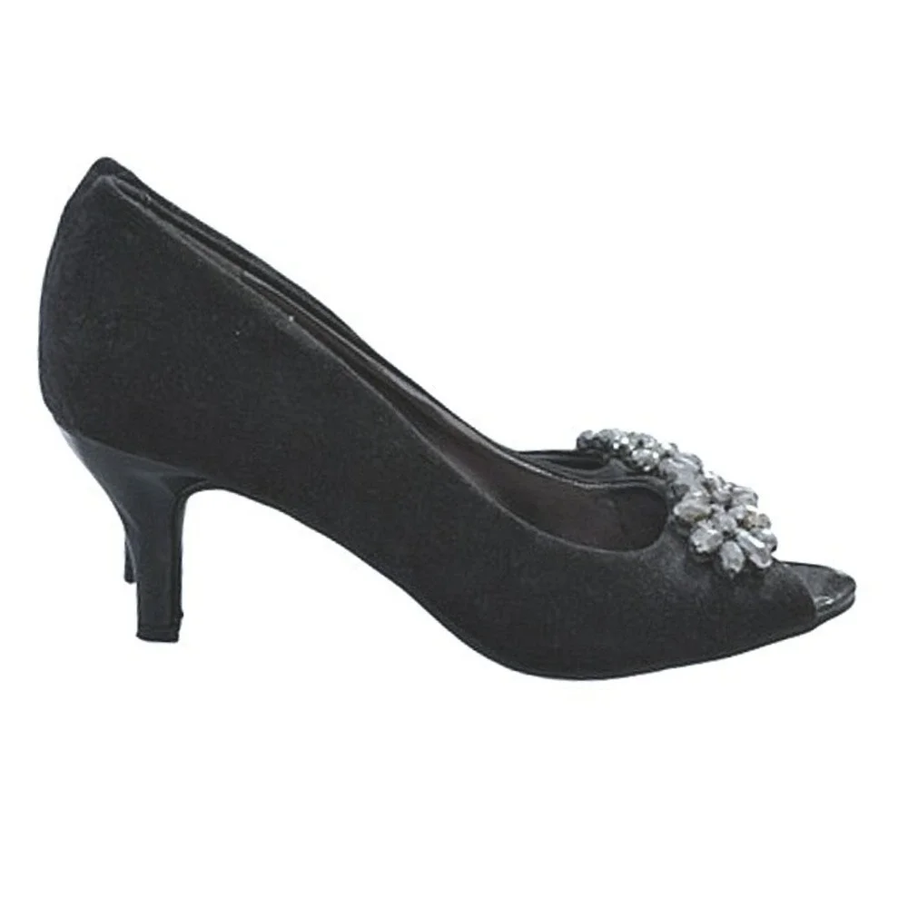 Karen Scott Maralyn Rhinestone Peep‎ Toe Kitten Heel Black Womens 6